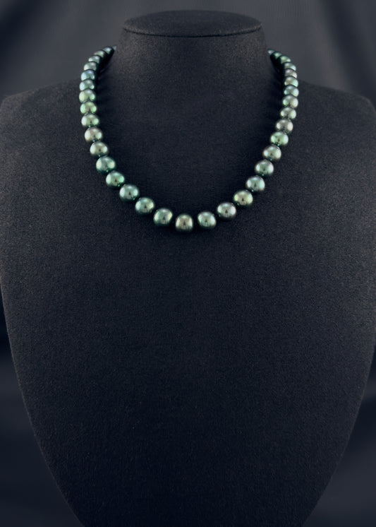 16" Tahitian Green Pearl Necklace | AAAAA Grade | 14K Clasp