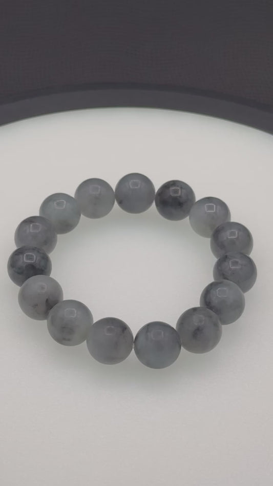 7" Grey Marbled Agate | High Grade | Stretch Bracelet | 14mm