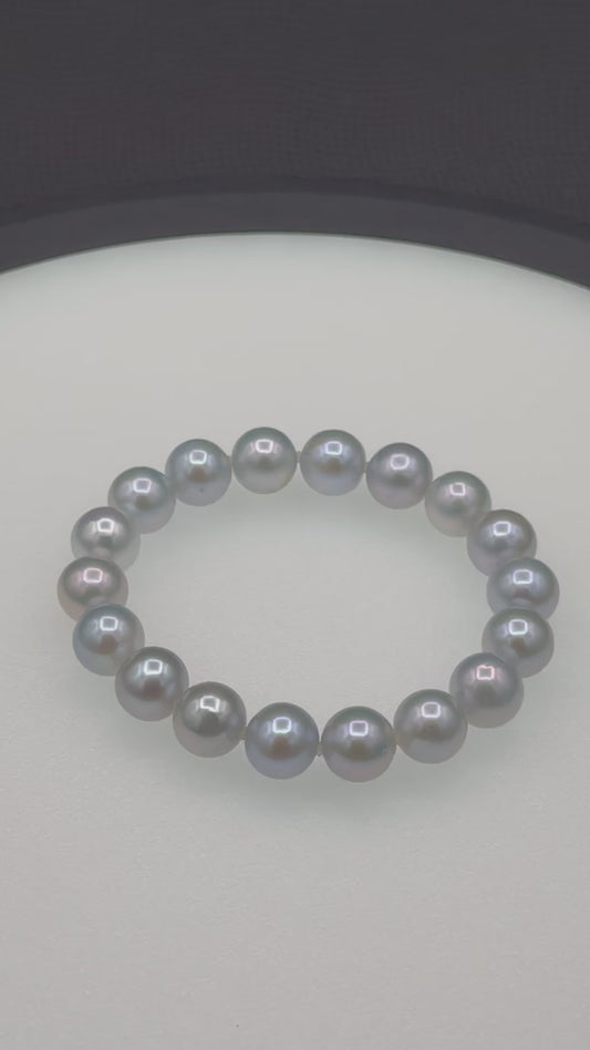 6.25" South Sea Soft Blue Silver | AAAAA Grade | Stretch Bracelet | 10mm