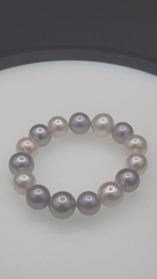 6.25" South Sea Mixed Silver | AA Grade | Stretch Bracelet | 12-13.5mm