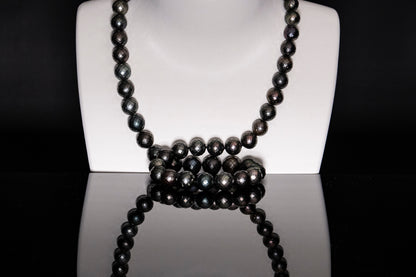 24" Tahitian Black-Green-Pearl  Carved Necklace | AAA Grade | *No Clasp. [cnT062]
