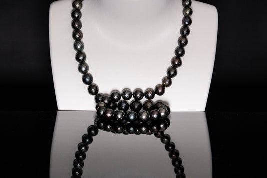 24" Tahitian Black-Green-Pearl  Carved Necklace | AAA Grade | *No Clasp. [cnT062]