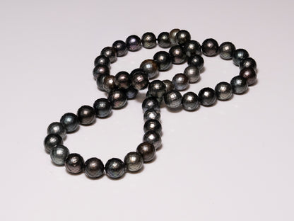 24" Tahitian Black-Green-Pearl  Carved Necklace | AAA Grade | *No Clasp. [cnT062]