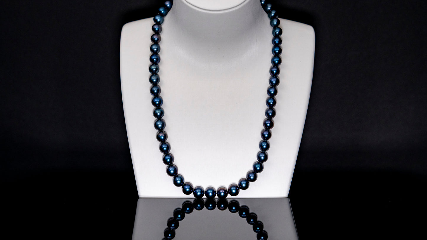 20" Tahitian Dark-Blue Pearl Necklace | AAAA Grade | 14K Clasp [cnT024]