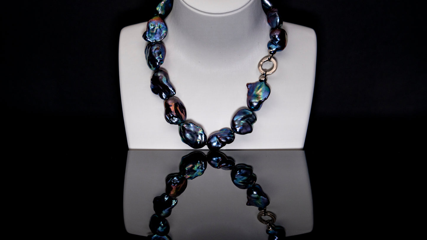 16" Tahitian Black Baroque Necklace | AAAAA Grade | 925 Clasp