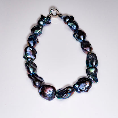 16" Tahitian Black Baroque Necklace | AAAAA Grade | 925 Clasp