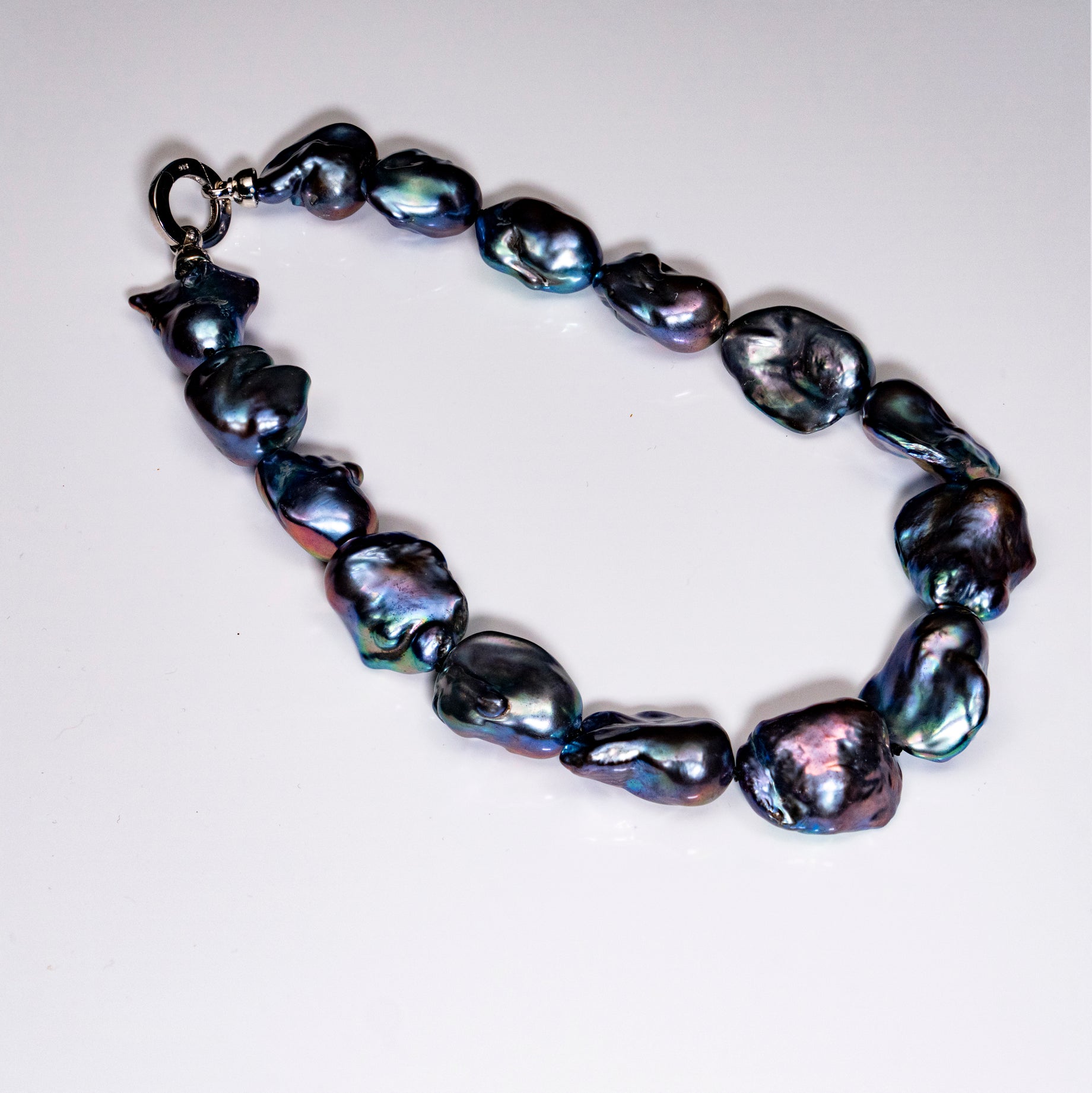 16" Tahitian Black Baroque Necklace | AAAAA Grade | 925 Clasp