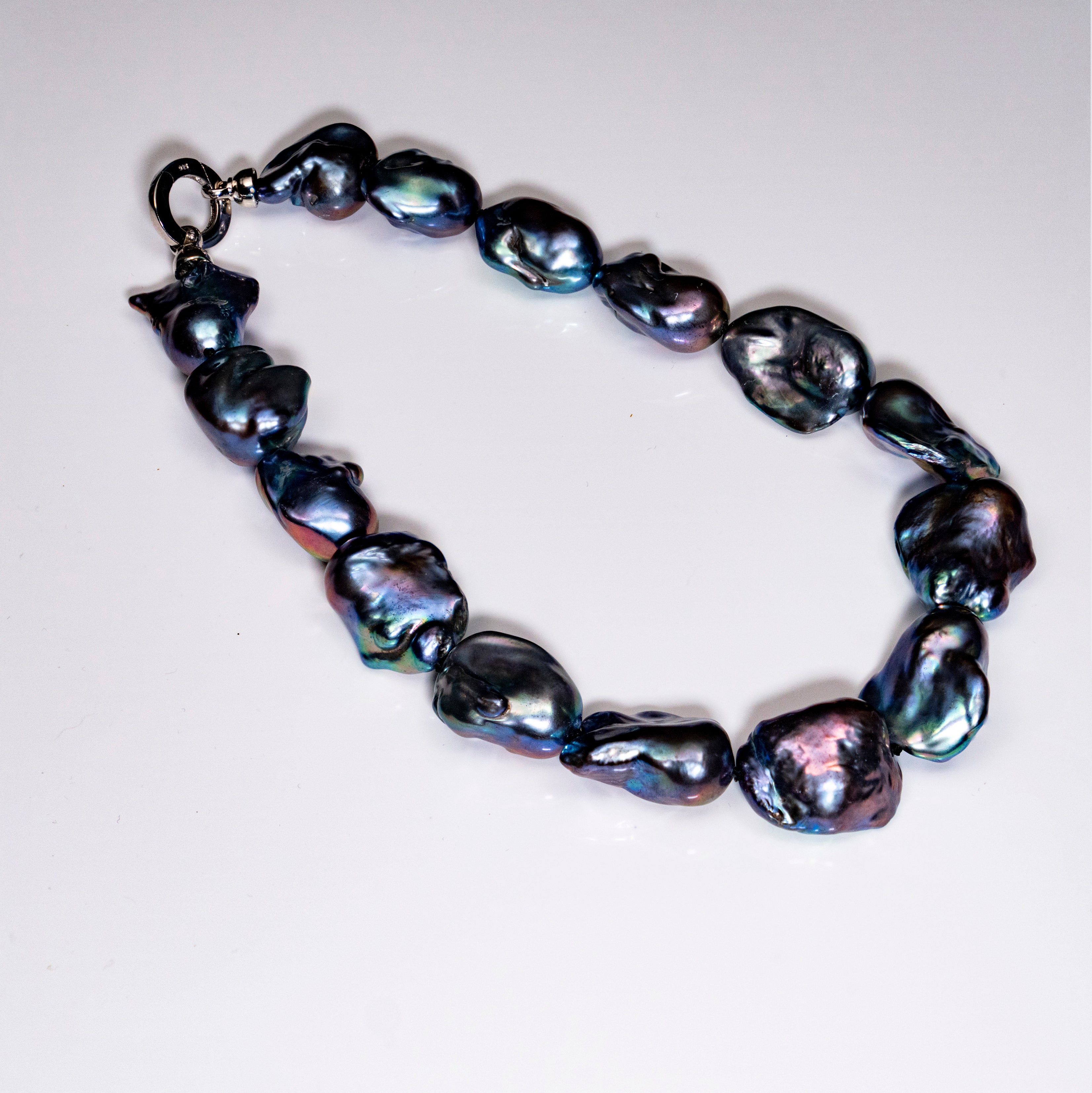 16" Tahitian Black Baroque Necklace | AAAAA Grade | 925 Clasp