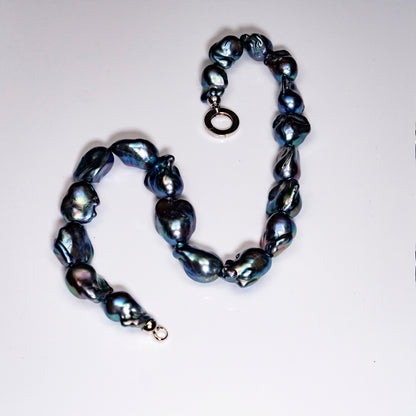 18" Tahitian Black Baroque Necklace | AAAAA Grade | 925 Clasp [cnT071]