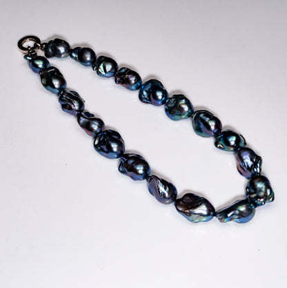 18" Tahitian Black Baroque Necklace | AAAAA Grade | 925 Clasp [cnT071]