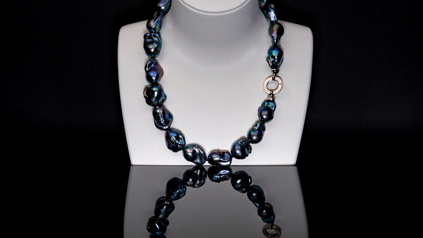 18" Tahitian Black Baroque Necklace | AAAAA Grade | 925 Clasp [cnT071]