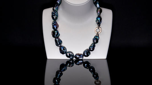 18" Tahitian Black Baroque Necklace | AAAAA Grade | 925 Clasp [cnT071]