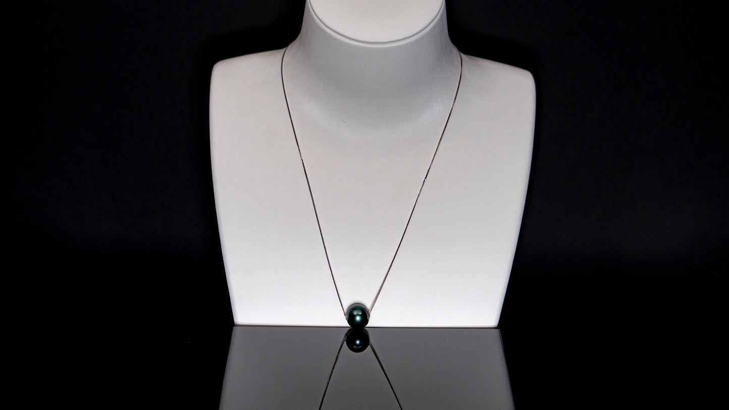 18"  Single Pearl Tahitian Necklace | TOP Grade | 18K Chain [n01]
