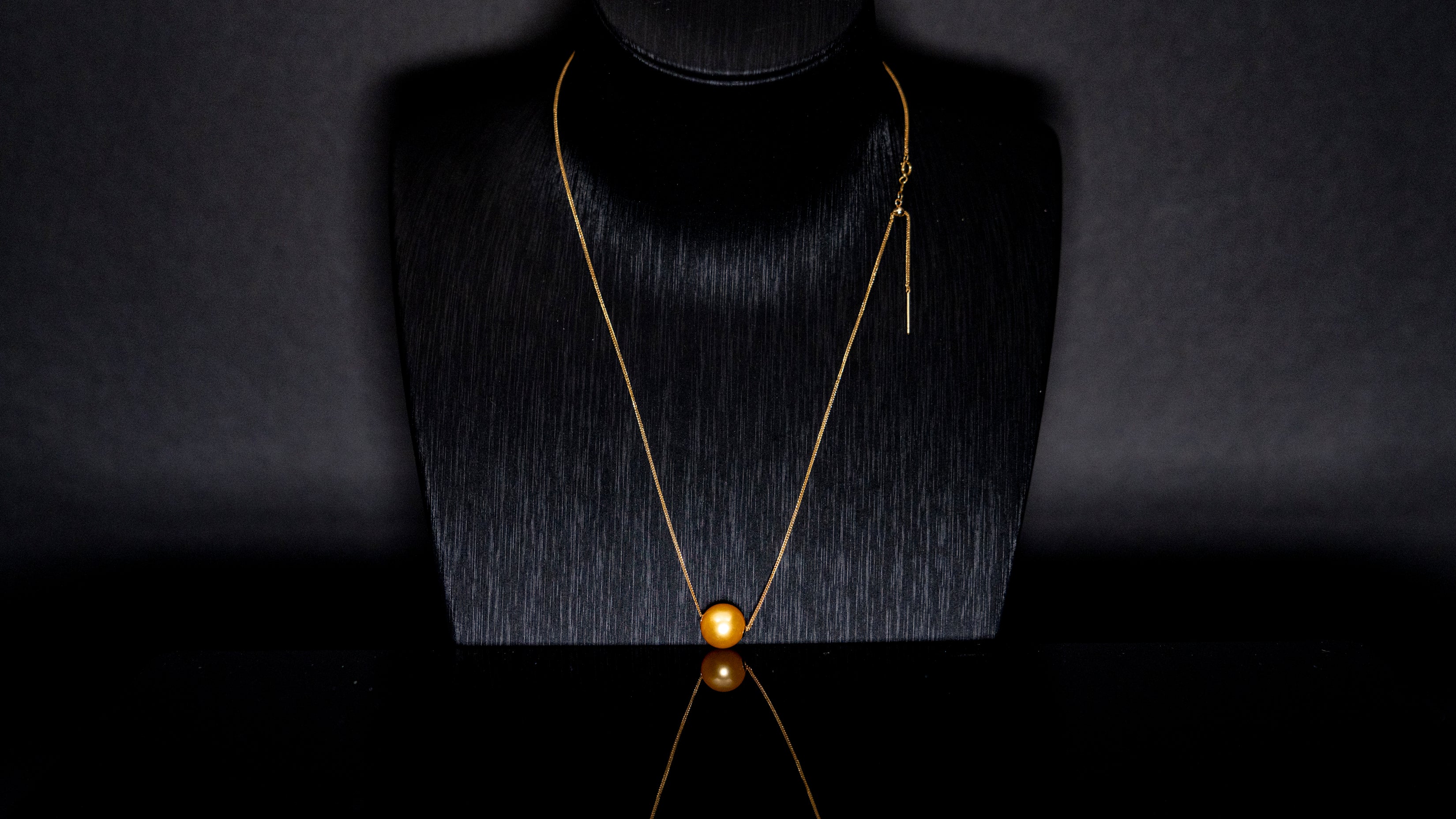 18" Single-South Sea Deep Gold Necklace | TOP Grade | 18K Chain [n08]