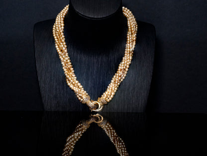 17" South Sea Golden-Beige Pearl Necklace | AAAAA Grade | Plated Clasp [cn082]