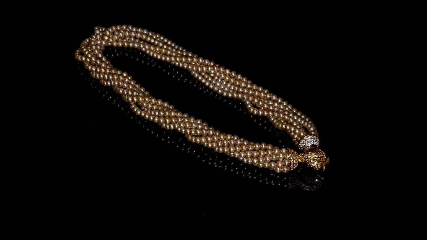 17" South Sea Golden-Beige Pearl Necklace | AAAAA Grade | Plated Clasp [cn082]