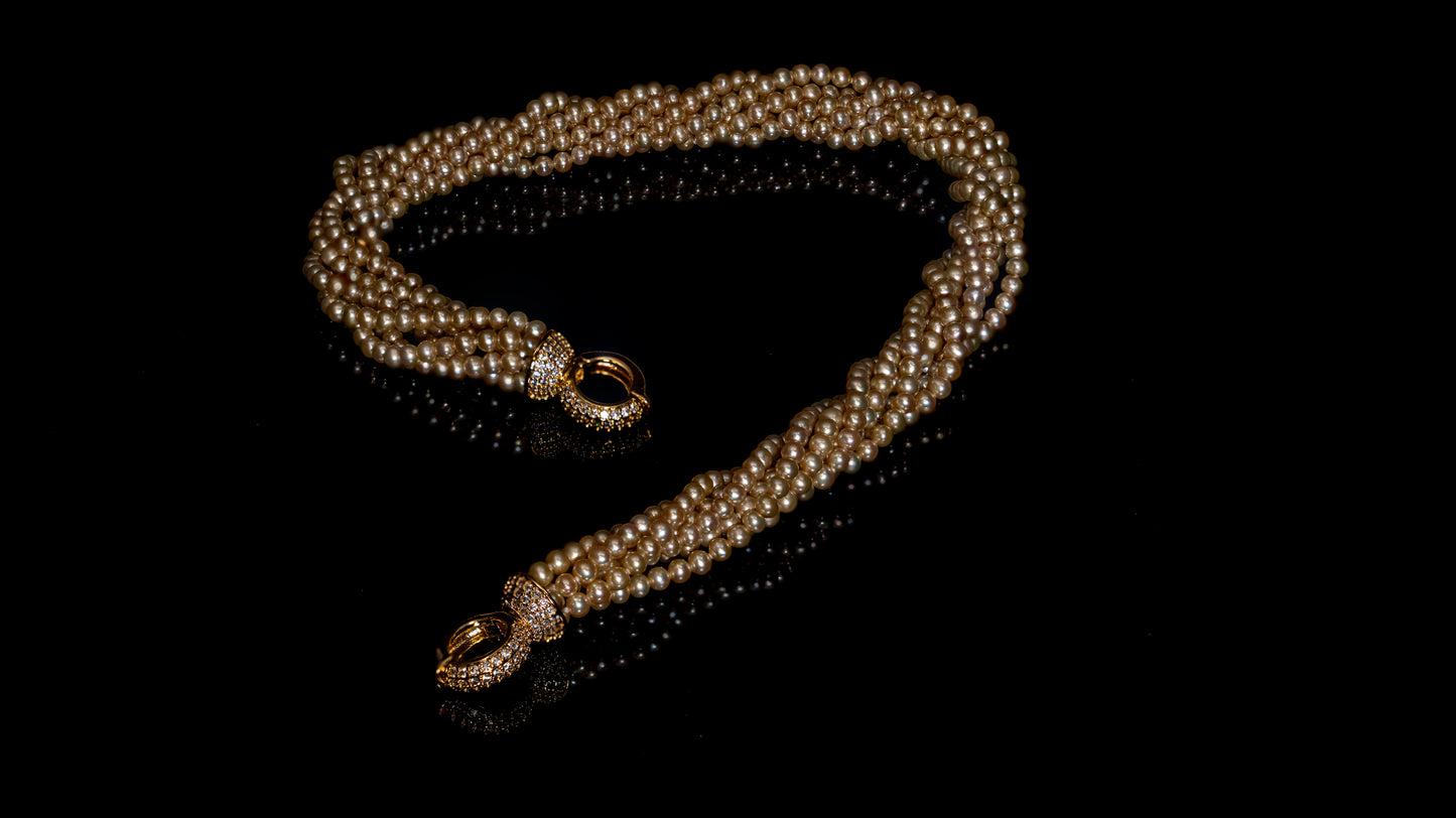 17" South Sea Golden-Beige Pearl Necklace | AAAAA Grade | Plated Clasp [cn082]