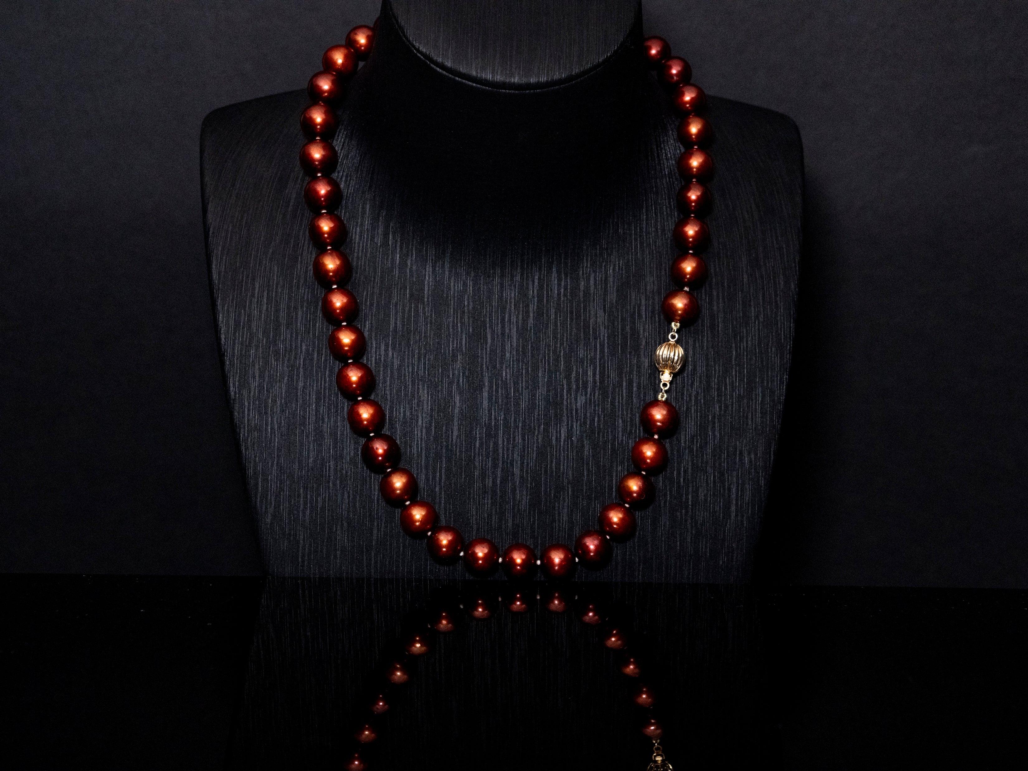 18" Tahitian Russet Pearl Necklace | AAAAA Grade | 14K Clasp [cnT036]