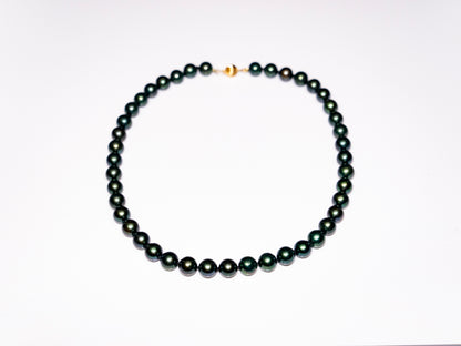 16" Tahitian Dark Green Pearl Necklace | AAAAA Grade | 14K Clasp [cnT029]