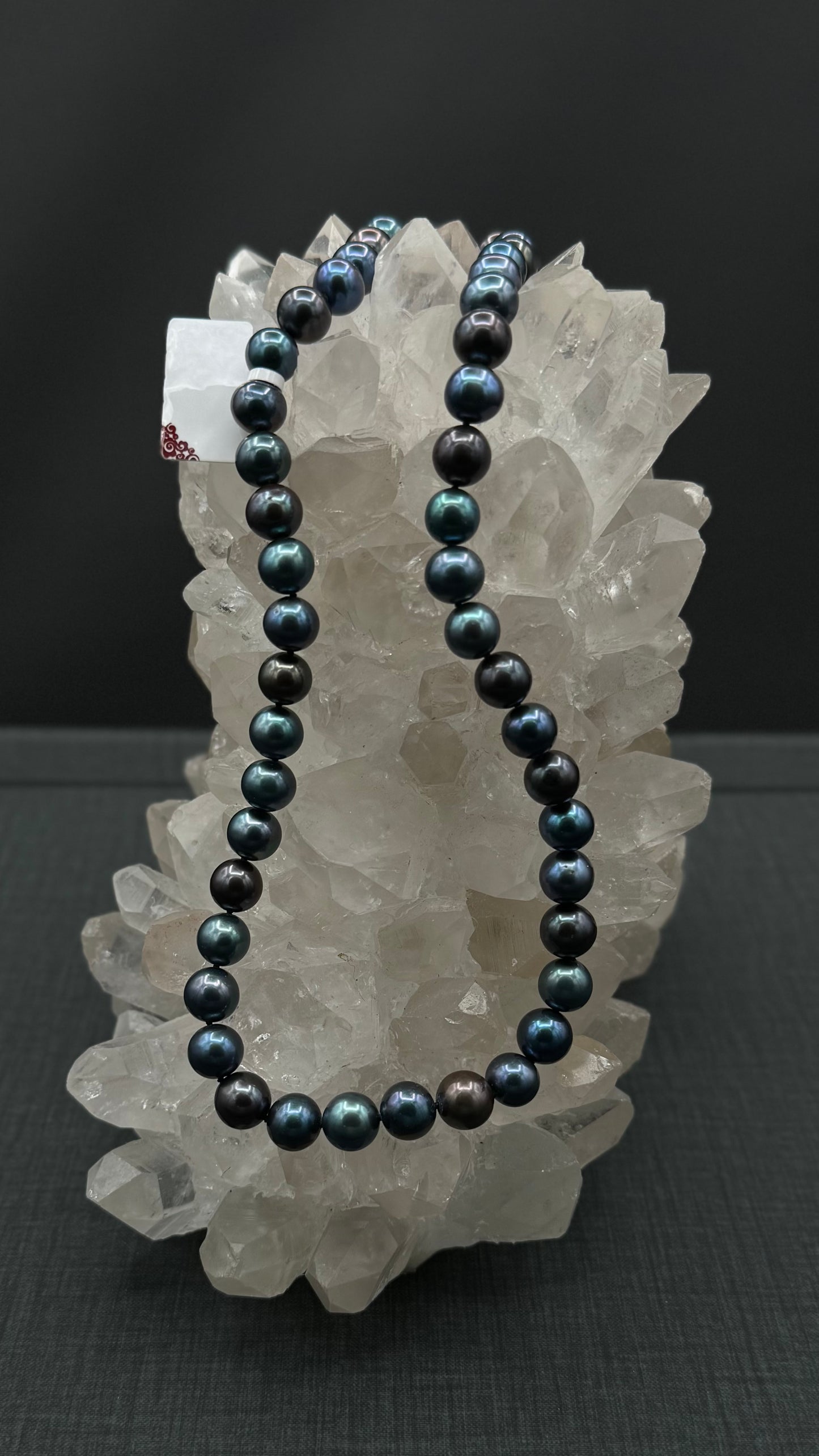 18" Tahitian Black-Green-Blue Pearl Necklace | AAAAA Excellent Grade | 14K White Gold