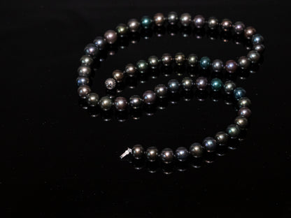 24" Tahitian Black-Green-Blue Pearl Necklace | AAAAA Grade | 14K Clasp [cnT063]