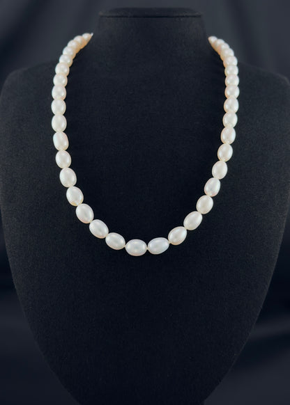 20" Oval Baroque White Pearl Necklace | AAAAA Grade | 18K Clasp