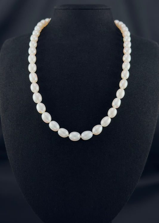 20" Oval Baroque White Pearl Necklace | AAAAA Grade | 18K Clasp