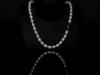 20" Oval Baroque White Pearl Necklace | AAAAA Grade | 18K (yellow-gold) Clasp [cn084]