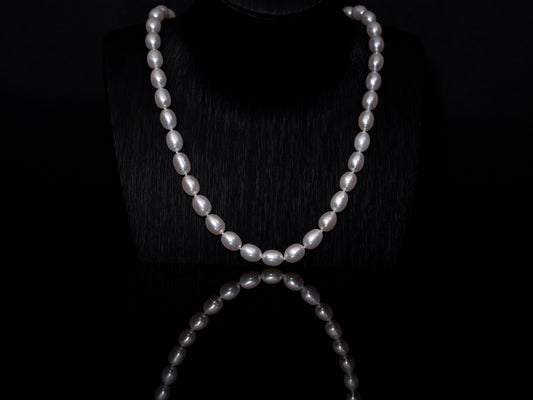 20" Oval Baroque White Pearl Necklace | AAAAA Grade | 18K (yellow-gold) Clasp [cn084]