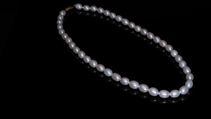 20" Oval Baroque White Pearl Necklace | AAAAA Grade | 18K (yellow-gold) Clasp [cn084]