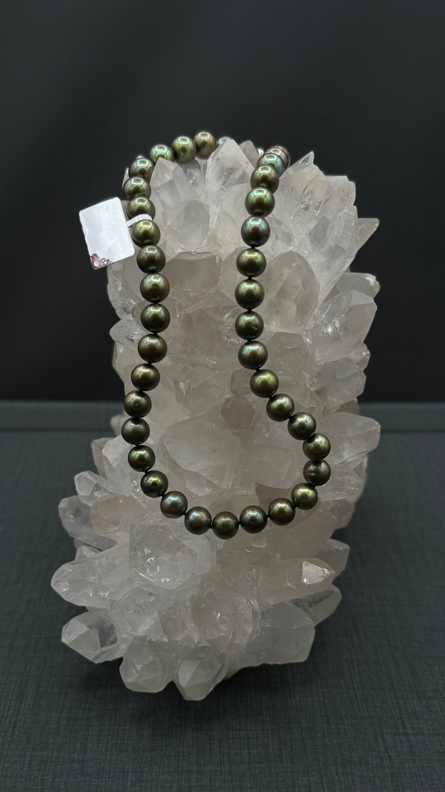 16" South Sea Natural Pistachio Pearl Necklace | AAA Standard Grade | 14K White Gold