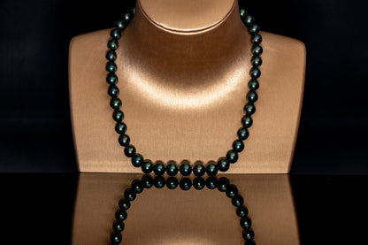 24" Tahitian Black-Green-Blue Pearl Necklace | AAAAA Grade | 14K Clasp [cnT063]