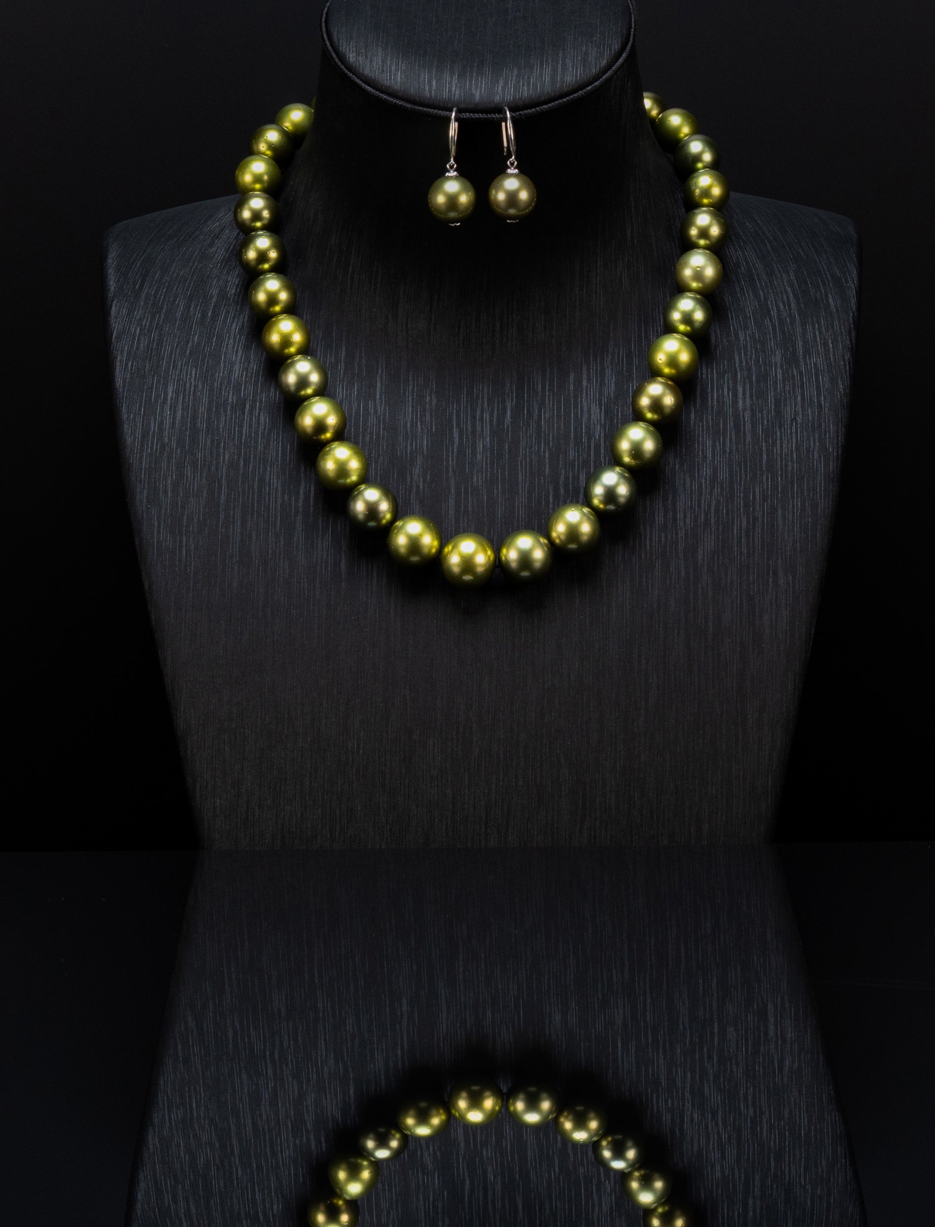 15" Pistachio Tahitian Pearl Necklace | AAAAA Top-Luster Grade | 14K Clasp [cnTp100]