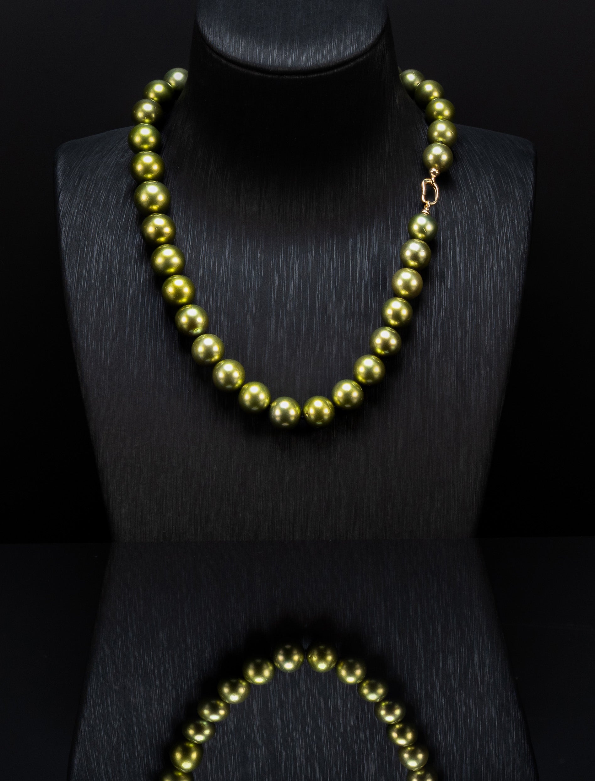 17“ Tahitian Pistachio Pearl Necklace｜ TOP｜ 18K Clasp [cnTp102]