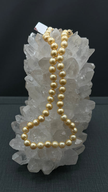 20" South Sea Natural Lemon Chiffon Pearl Necklace | AAA Standard Grade | 14K Gold