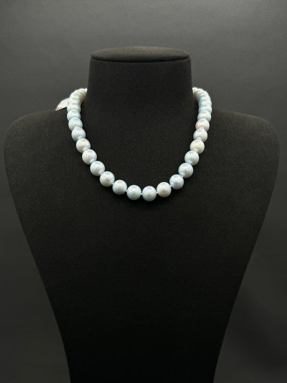 16" South Sea Natural Ice Blue Pearl Necklace | AAAAA Excellent Grade | 14K White Gold