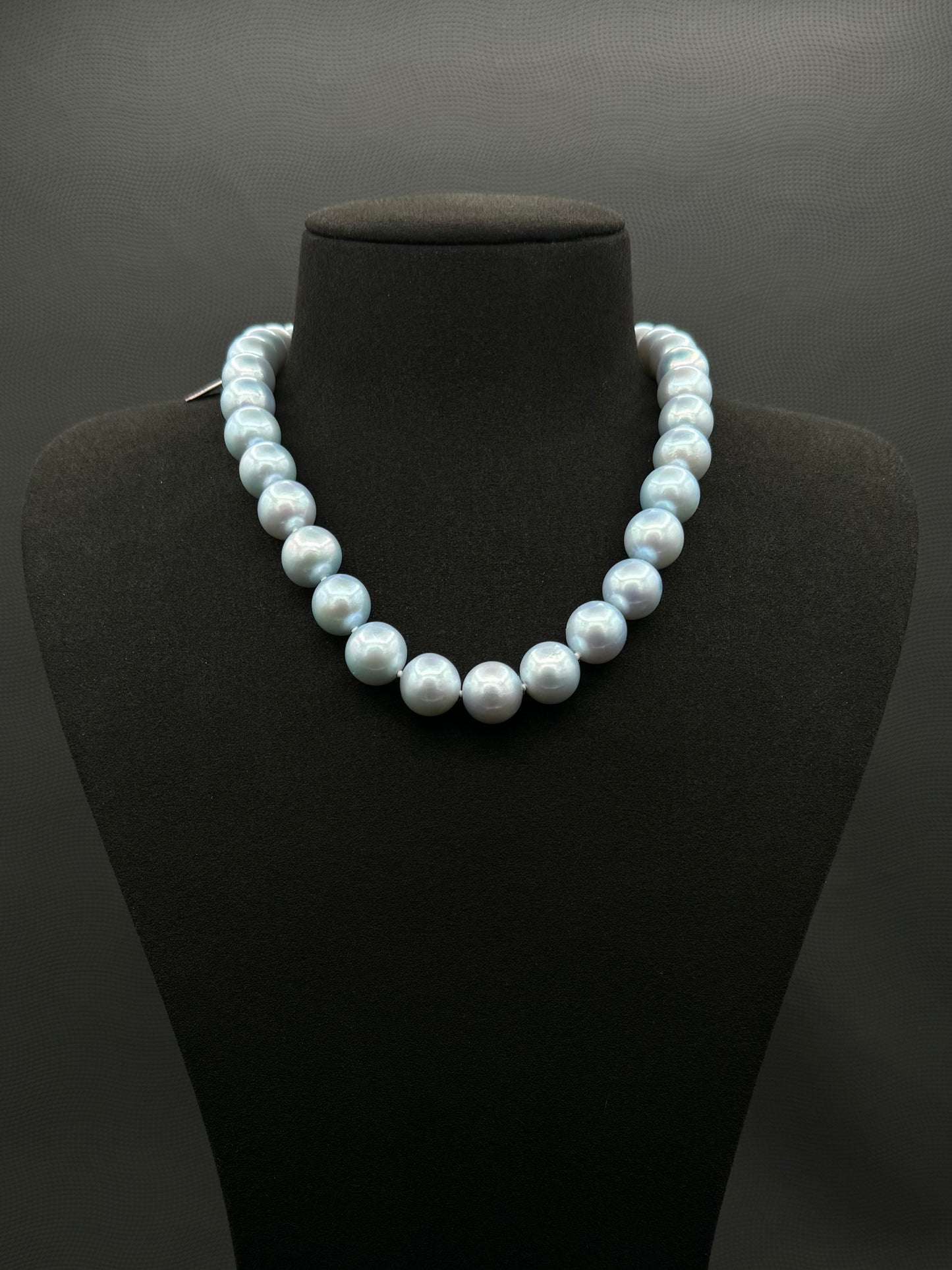 16" South Sea Natural Sky Blue Pearl Necklace | AAAAA Excellent Grade | 14K White Gold