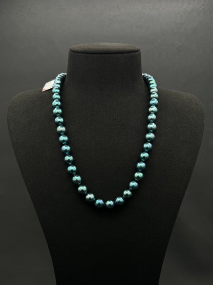 20" South Sea Natural Deep Blue Teal Pearl Necklace | AAAAA Excellent Grade | 14K White Gold