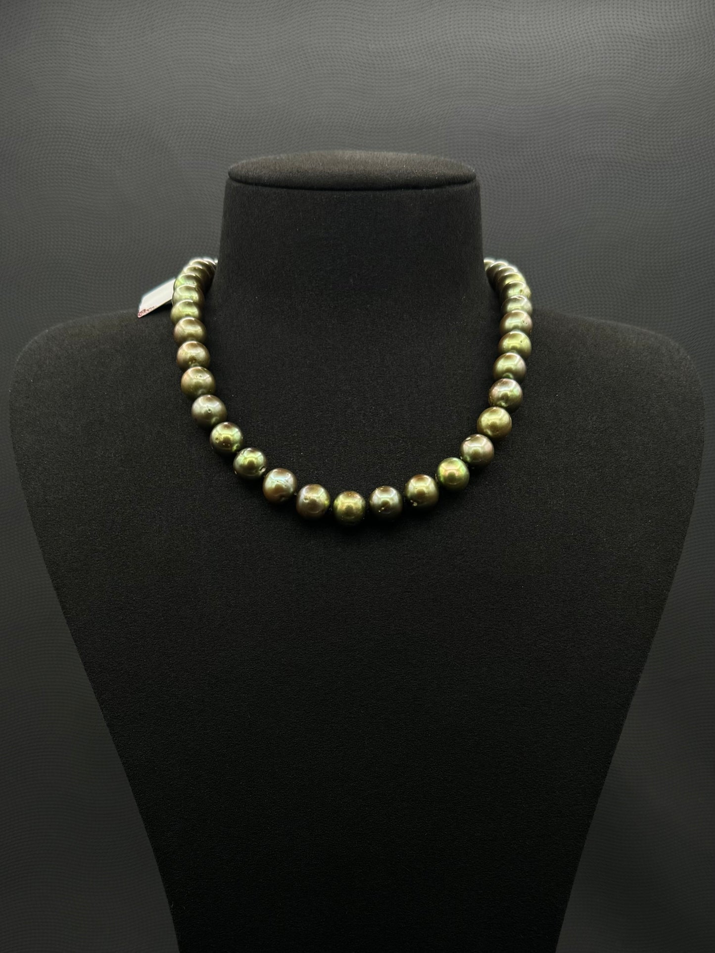 16" South Sea Natural Pistachio Pearl Necklace | AAA Standard Grade | 14K White Gold