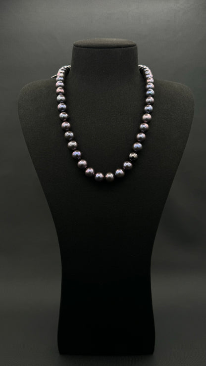 20" South Sea Natural Black Razzberry Pearl Necklace | AAAAA Excellent Grade | 14K White Gold