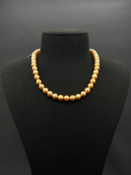 16.5" South Sea Deep Gold Pearl Necklace | AAAAA Excellent Grade | 14K Gold