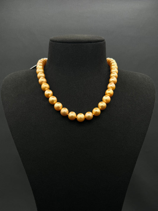 16" South Sea Deep Gold Pearl Necklace | AAAA Superb Grade | 14K Gold