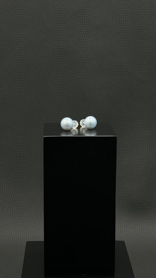 South Sea Ice Blue Stud Pearl Earring | AAAA Superb Grade | 18K White | 9.5mm