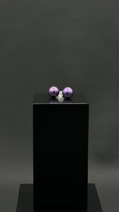 South Sea Mulberry-Razzberry Stud Pearl Earring | AAAAA (Excellent) Grade | 18K White | 10-11mm