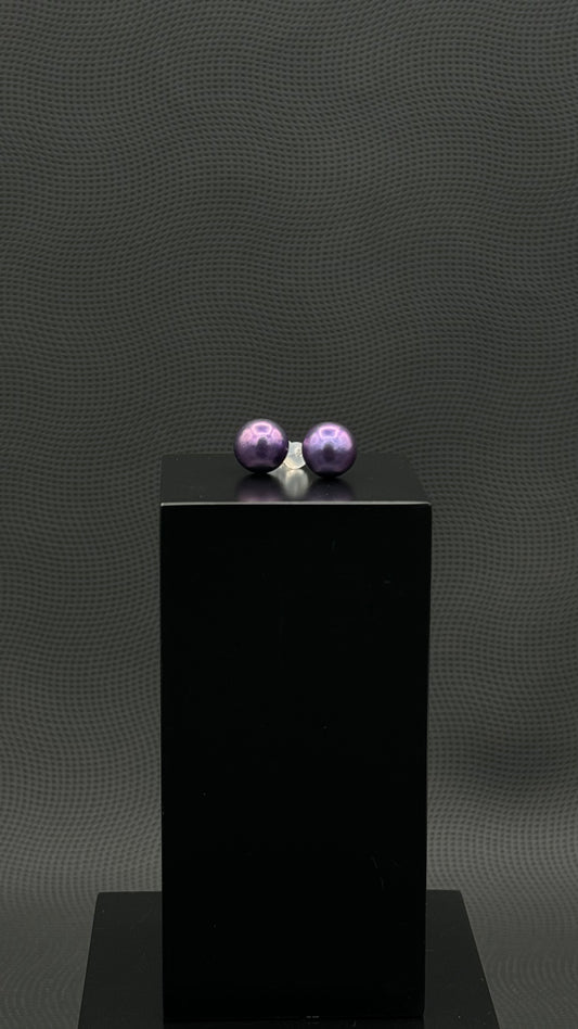 South Sea Mulberry-Razzberry Stud Pearl Earring | AAAAA (Excellent) Grade | 18K White | 10-11mm