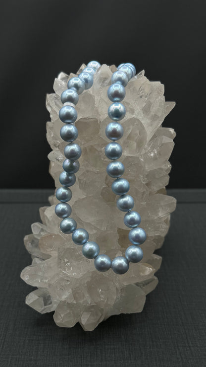 16" South Sea Natural Sky Blue Pearl Necklace | AAAAA Excellent Grade | 14K White Gold