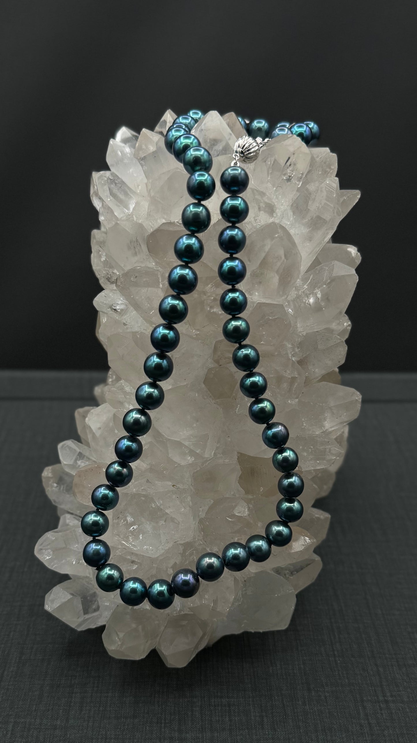 20" South Sea Natural Deep Blue Teal Pearl Necklace | AAAAA Excellent Grade | 14K White Gold