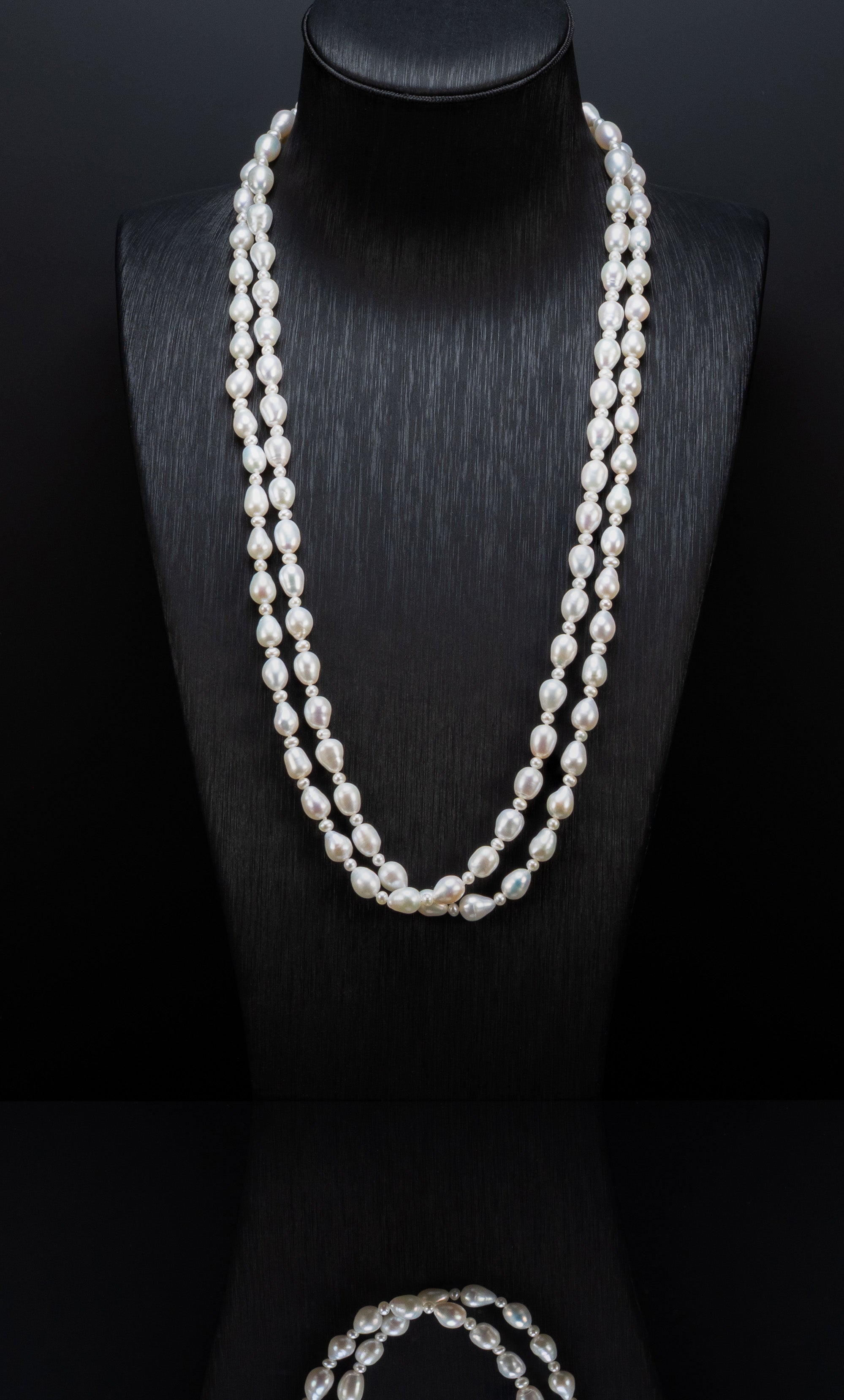 48" Oval Baroque White Pearl Necklace | AAAA Grade | Plated (white-gold) Clasp [cn108]
