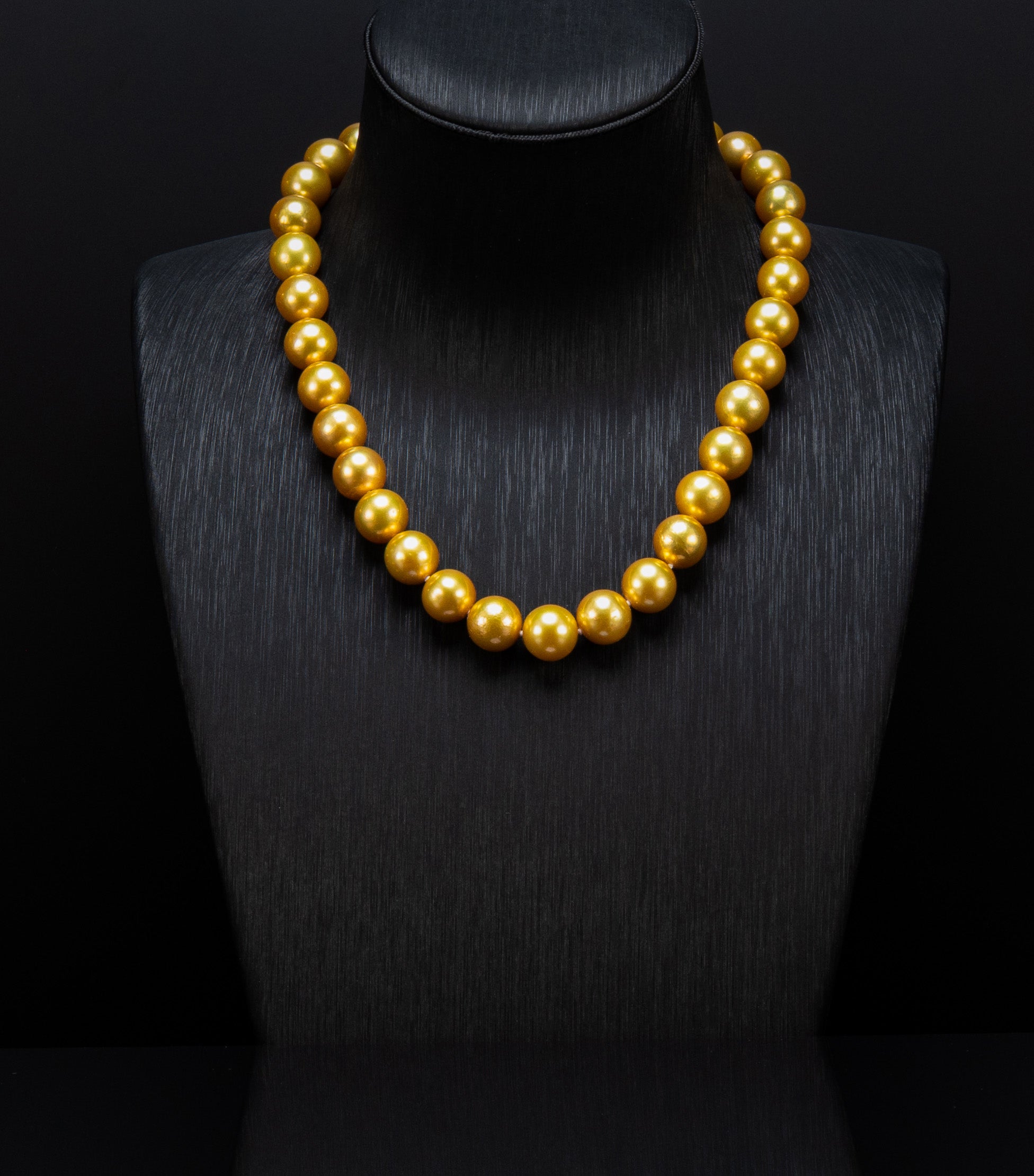 15.5" Round Fine Golden Pearl Necklace | AAAAA-TOP Luster | 14K Clasp [cn123]