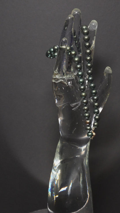 16" Tahitian Dark Green Pearl Necklace | AAAAA Grade | 14K Clasp [cnT029]